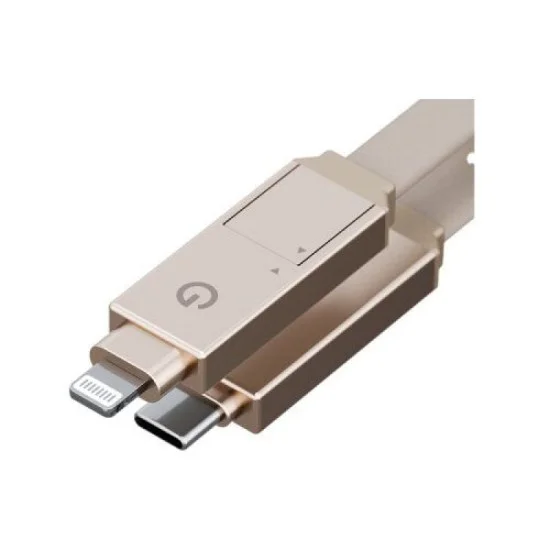 Energea Sheath 2-In-1  C To C + Lightning Cable, 480Mbps, 60W, 15Cm -Gold